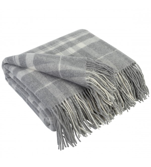 Coperta in lana di cashmere con motivo tartan LoveYouHome (140x200 cm / grigio con bianco)