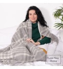 Coperta in lana di cashmere con motivo tartan LoveYouHome (140x200 cm / grigio con bianco)