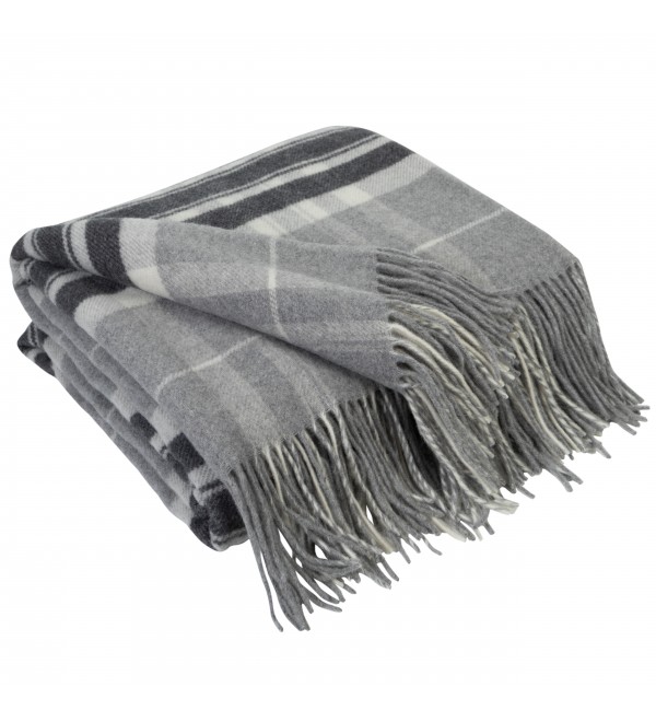 Coperta in Lana di Cashmere con Merino Tartan LoveYouHome (140x200 cm / Grigio Scuro con Grigio e Bianco)