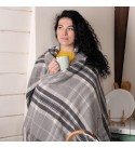 Coperta in Lana di Cashmere con Merino Tartan LoveYouHome (140x200 cm / Grigio Scuro con Grigio e Bianco)