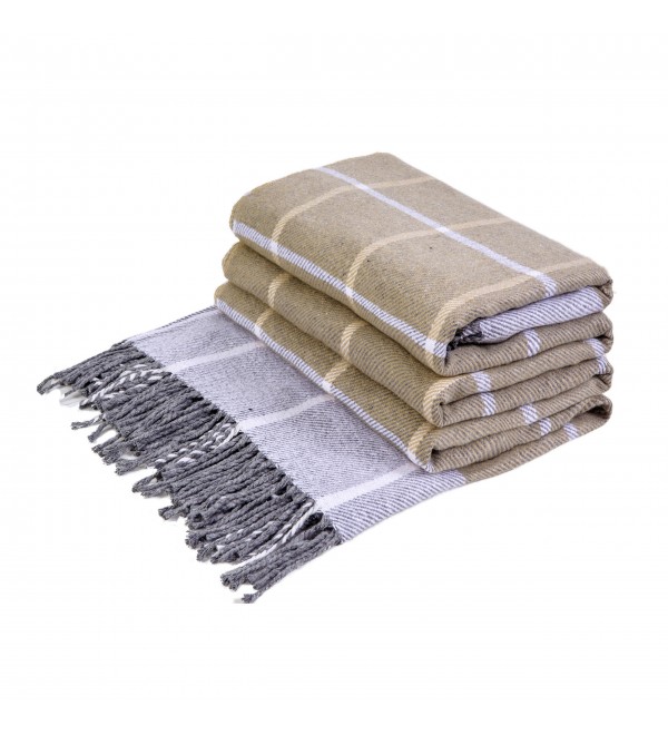 Coperta in Cotone Quadretti LoveYouHome (140x200 cm / Sabbia - Grigio - Bianco)