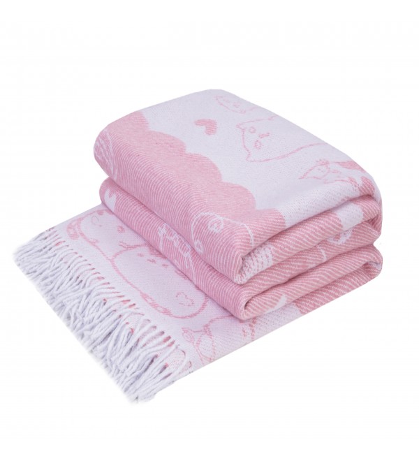 Coperta in Cotone Gatti & Gattini LoveYouHome (140x200 cm / Rosa Chiaro - Bianco)