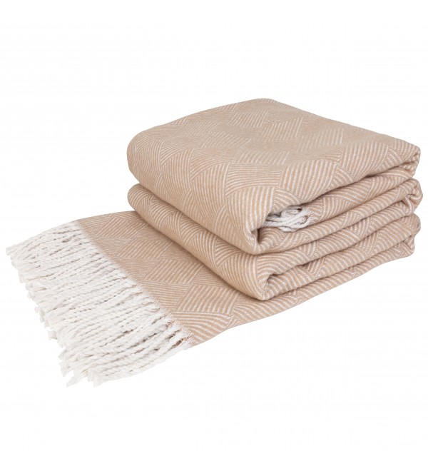 Coperta in cotone Parallele LoveYouHome (140x200 cm / Beige - Bianco)