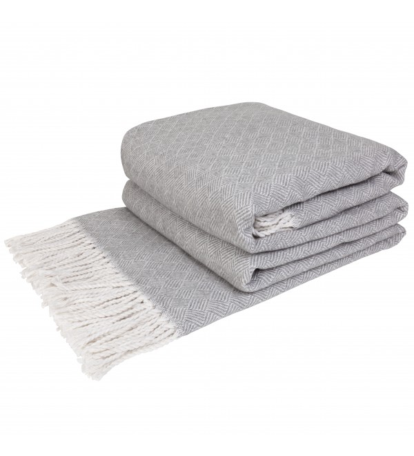 Coperta di cotone Diagonale LoveYouHome (140x200 cm / Grigio chiaro - Bianco)