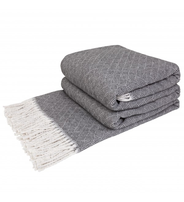 Coperta di cotone Diagonale LoveYouHome (140x200 cm / Grigio scuro - Bianco)