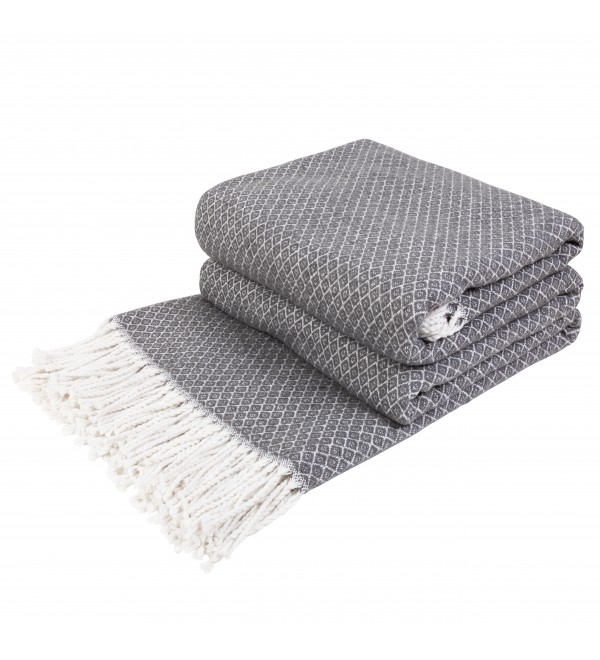 Coperta di cotone Geometria LoveYouHome (140x200 cm / Grigio scuro - Bianco)