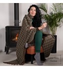 Coperta in lana vergine a rombi LoveYouHome (140x200 cm / Marrone - Verde)