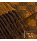 Coperta in lana vergine motivo rombo LoveYouHome (140x200 cm / Marrone - Senape gialla)