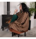 Coperta in lana vergine con motivo a rombo LoveYouHome (140x200 cm / Marrone - Marrone chiaro)