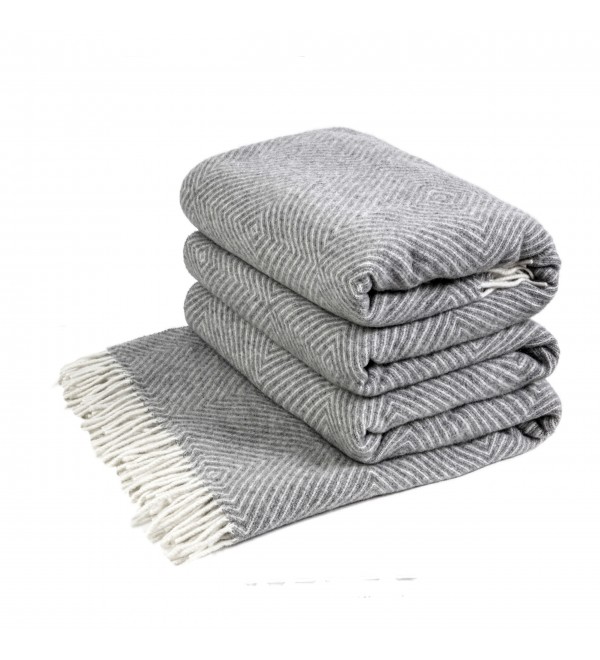 Coperta in lana merino a rombi LoveYouHome (140x200 cm / grigio - bianco)