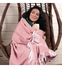 Coperta in lana merino a motivo a rombi LoveYouHome (140x200 cm / rosa - bianco)