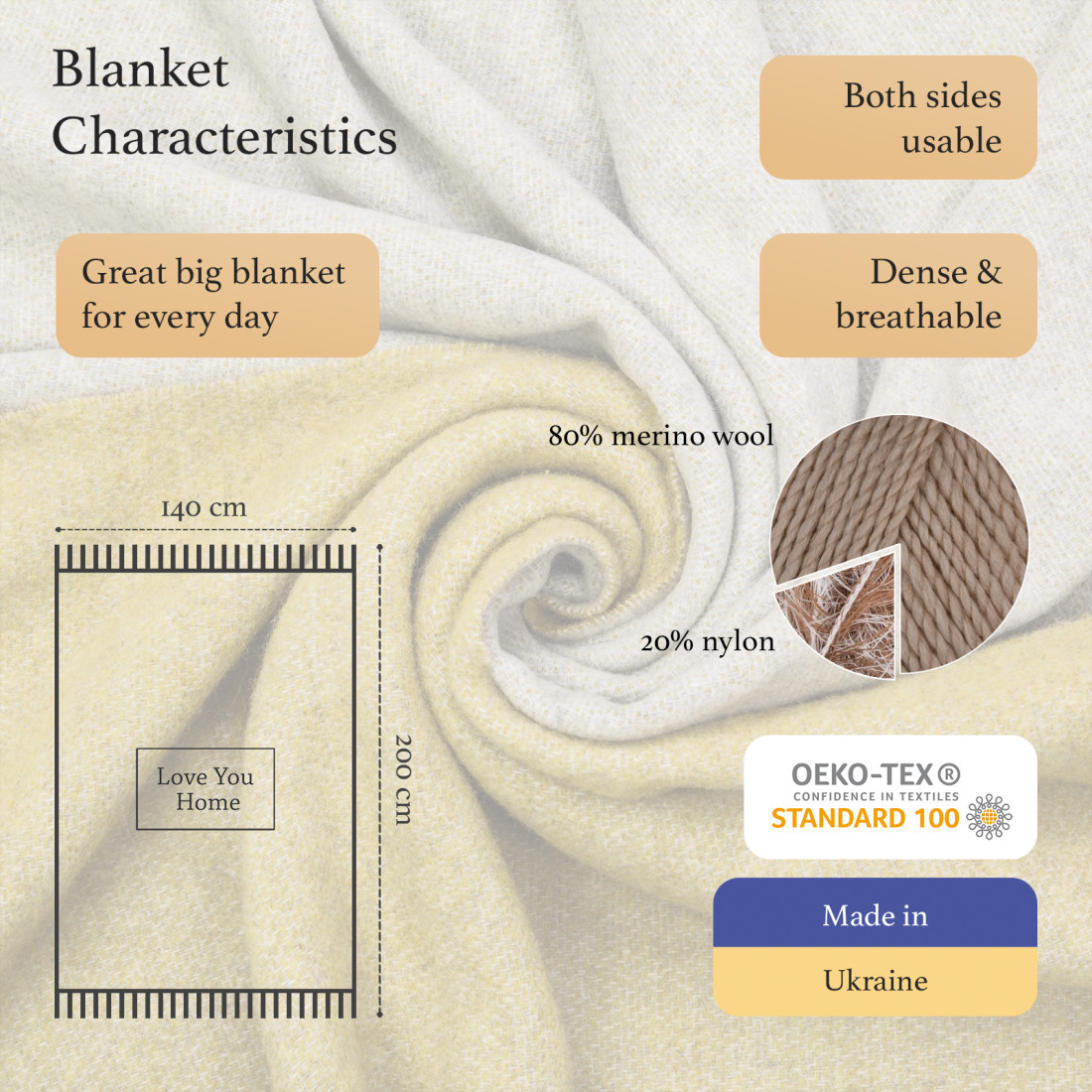 Coperta reversibile in lana merino · 2