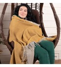 Coperta reversibile in lana merino LoveYouHome (140x200 cm / Giallo senape - Bianco)