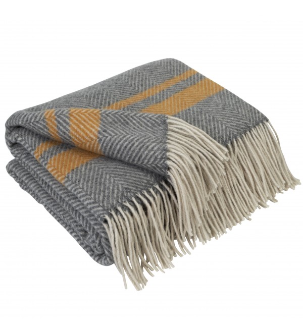 Coperta in lana merino a righe LoveYouHome (140x200 cm / Grigio - Senape - Bianco)