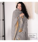 Coperta in lana merino a righe LoveYouHome (140x200 cm / Grigio - Senape - Bianco)