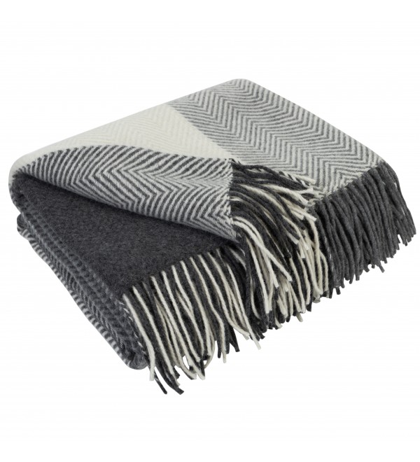 Coperta in lana merino a scacchi sfumati LoveYouHome (140x200 cm / Antracite - Grigio - Bianco)