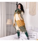 Coperta in lana merino a quadri sfumati LoveYouHome (140x200 cm / Verde - Giallo - Bianco)