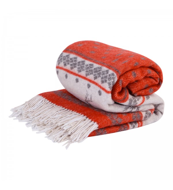 Coperta in lana merino speciale Natale Renne LoveYouHome (140x200 cm / rosso - bianco)