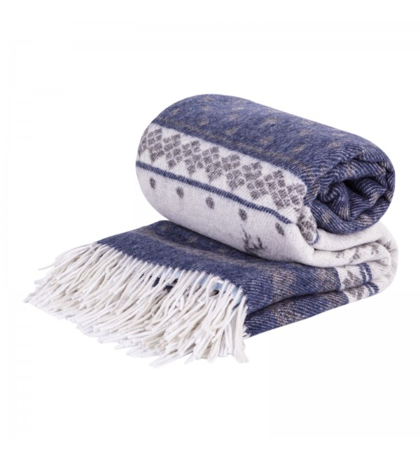 Coperta in lana merino speciale Natale, Renne LoveYouHome (140x200 cm / Blu - Bianco)