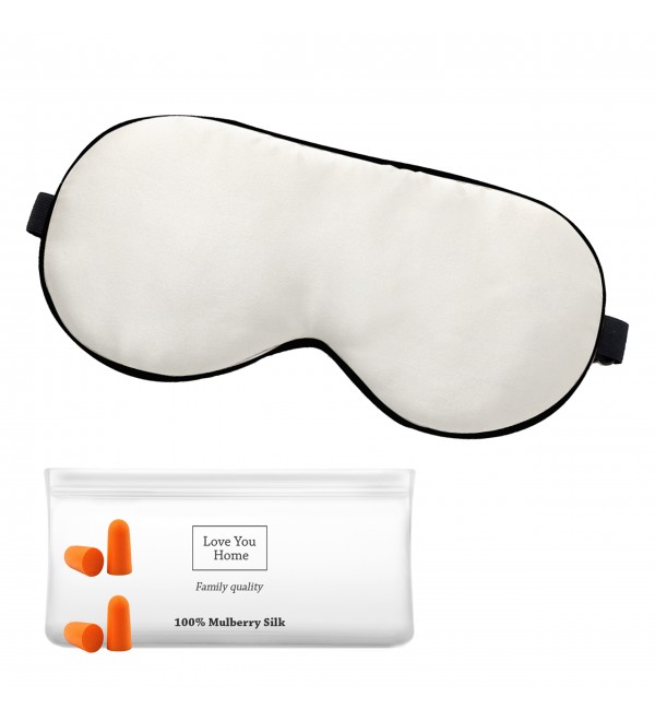 Maschera per dormire in seta con tappi per le orecchie LoveYouHome (Bianco | 22 Momme)