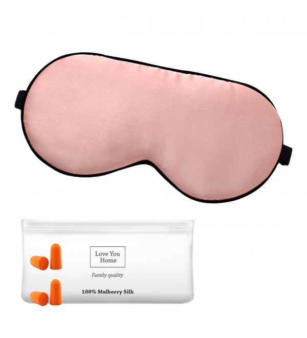 Maschera per dormire in seta con tappi per le orecchie LoveYouHome (Rosa | 22 Momme)