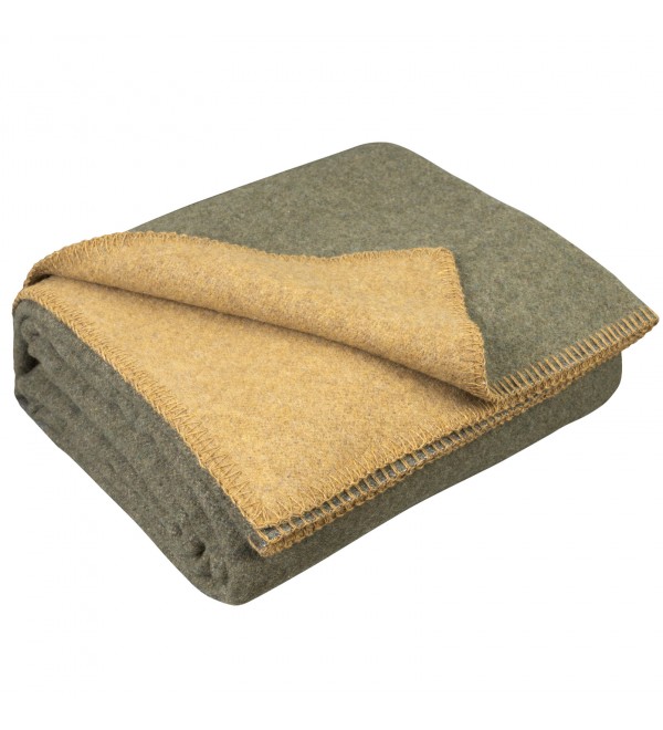 Coperta 100% lana di pecora LoveYouHome (130x170 cm / verde oliva - senape)