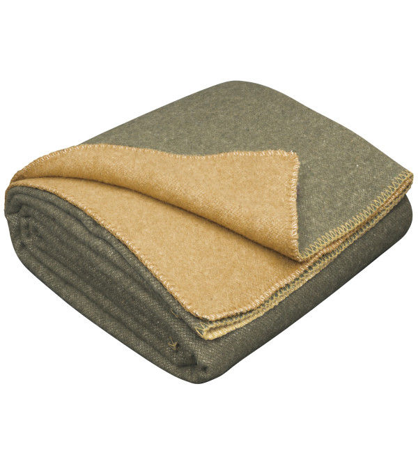 Coperta 80% lana merino LoveYouHome (150x215 cm / Senape - Verde oliva)